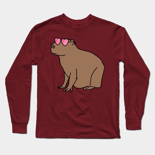 Capybara Wearing Rose Colored Glasses Long Sleeve T-Shirt by ellenhenryart